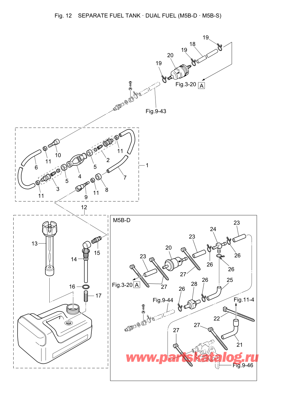 Tohatsu M5B (002-21005-A) / Fig.12 Separate Топливный бак / Dual Fuel M5b-d / M5b-s 