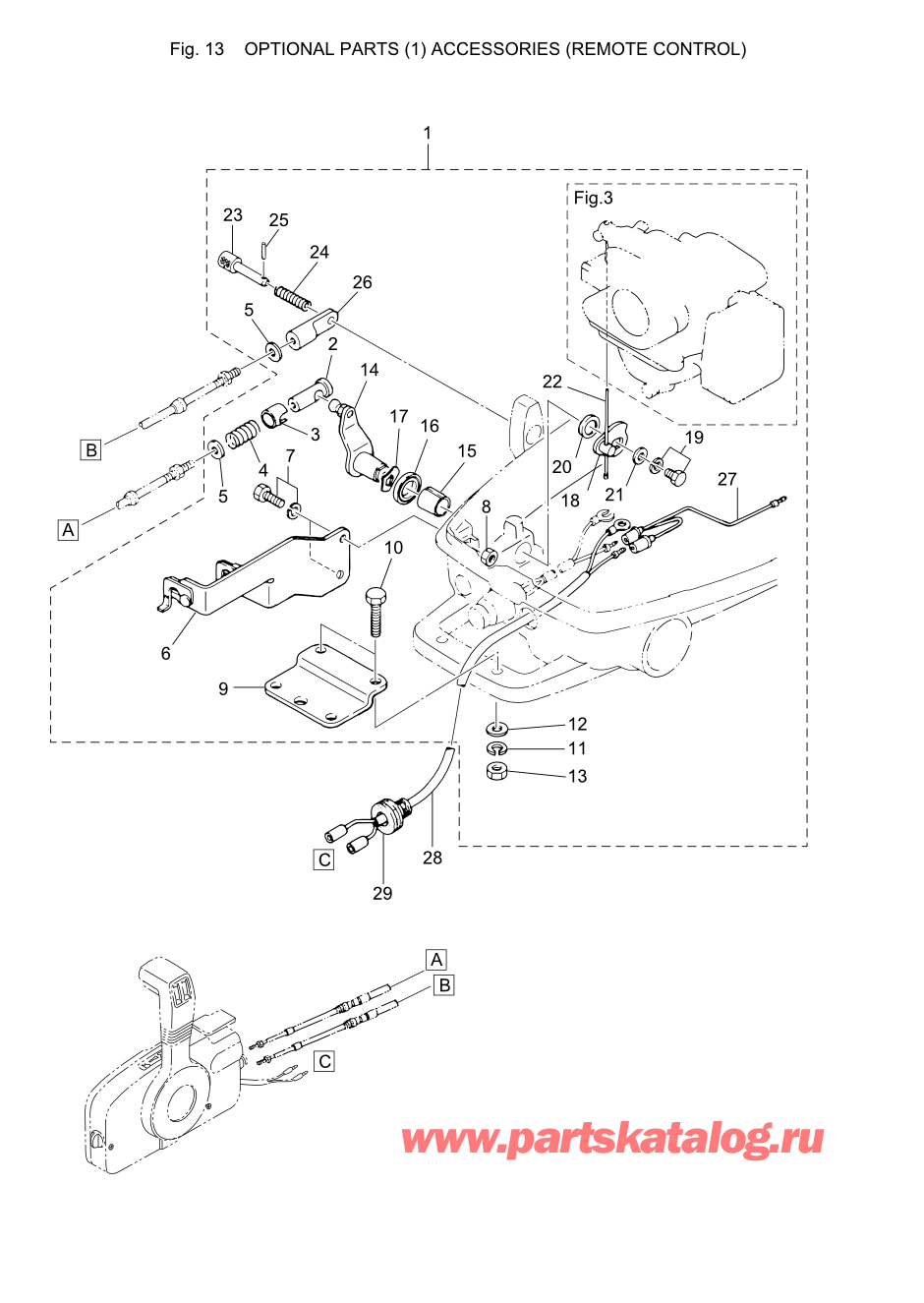 Tohatsu M5B (002-21005-A) / Fig.13 Дополнительные опции (1) Аксессуары (Дистанционное управление) 