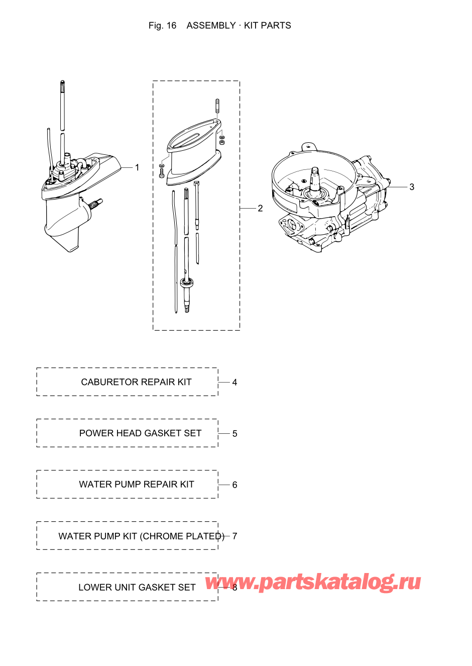 Tohatsu M5B (002-21005-A) / Fig.16 Assembly / Kit Parts 