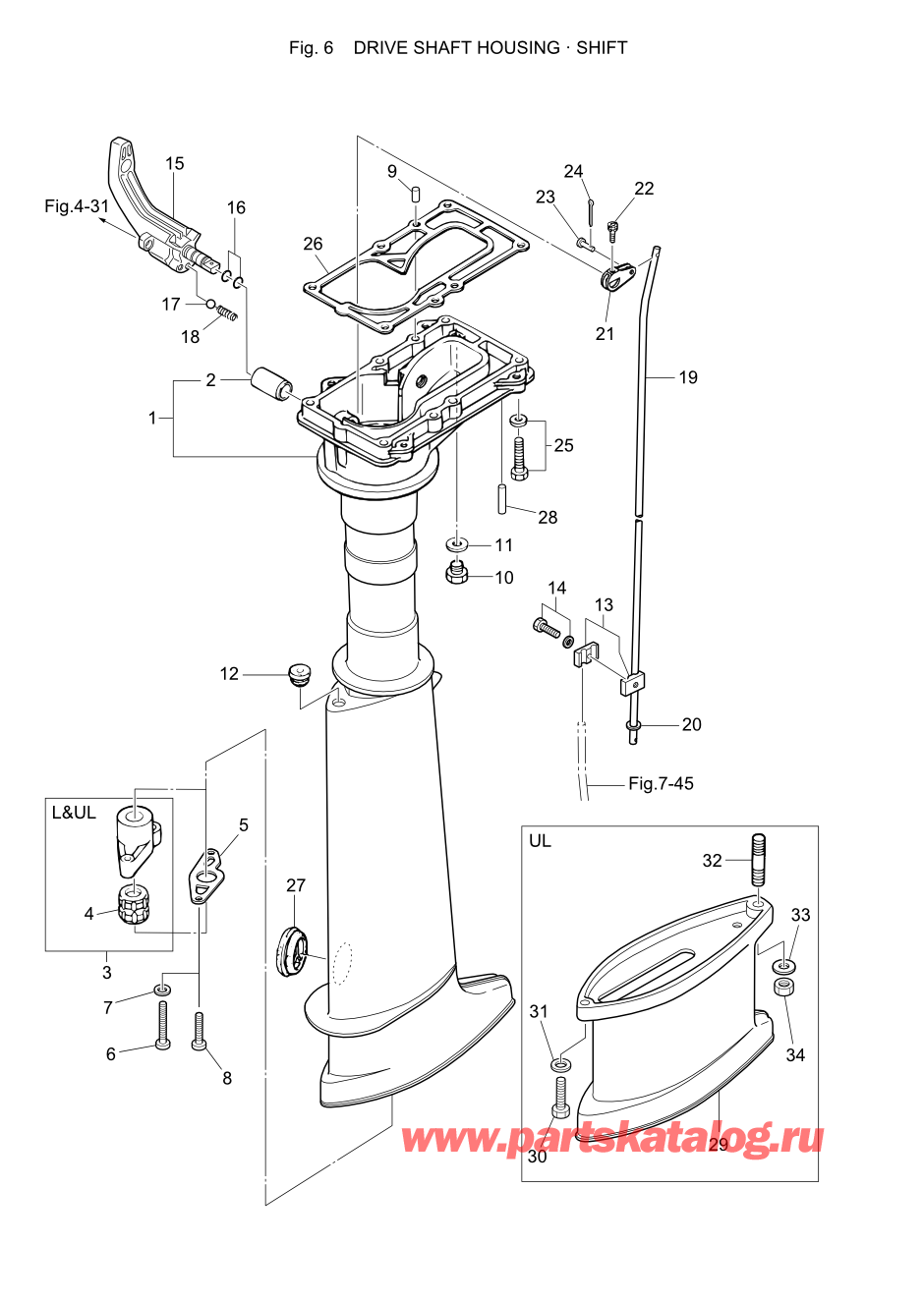 Tohatsu M5B (002-21005-B) / Fig.06 Корпус вала передачи / Переключатель 