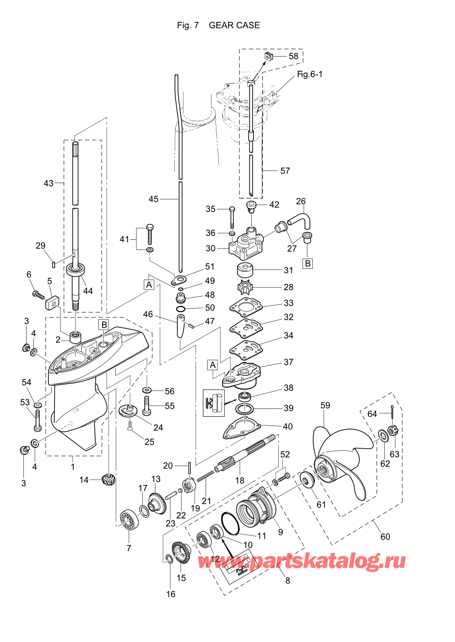 Tohatsu M5B (002-21005-B) / Fig.07 Картер коробки передач 