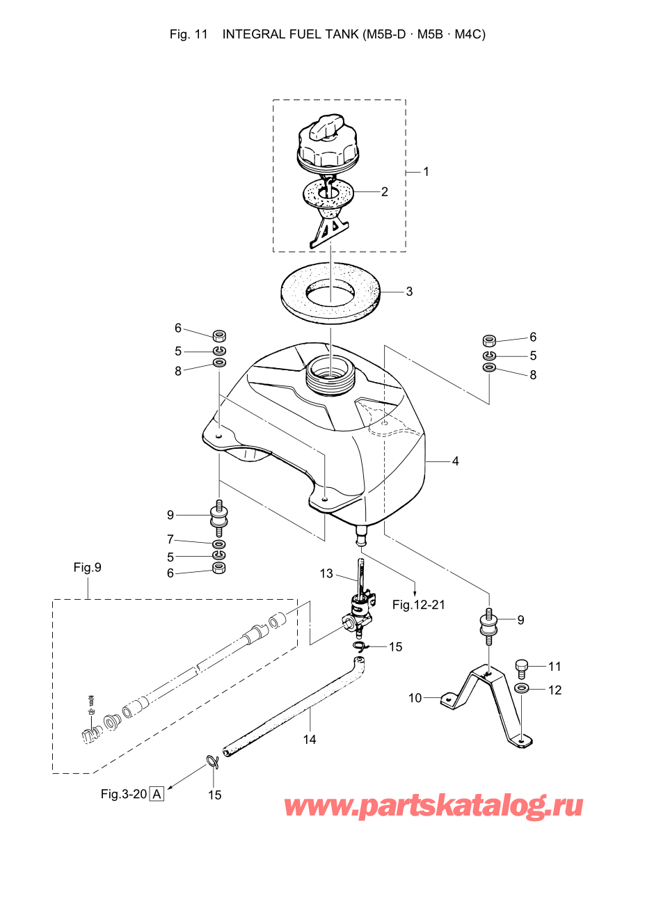 Tohatsu M5B (002-21005-B) / Fig.11 Встроенный топливный бак / M5b-d / M5b / M4c 