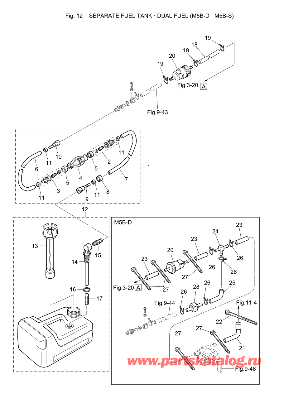 Tohatsu M5B (002-21005-B) / Fig.12 Separate Топливный бак / Dual Fuel M5b-d / M5b-s 