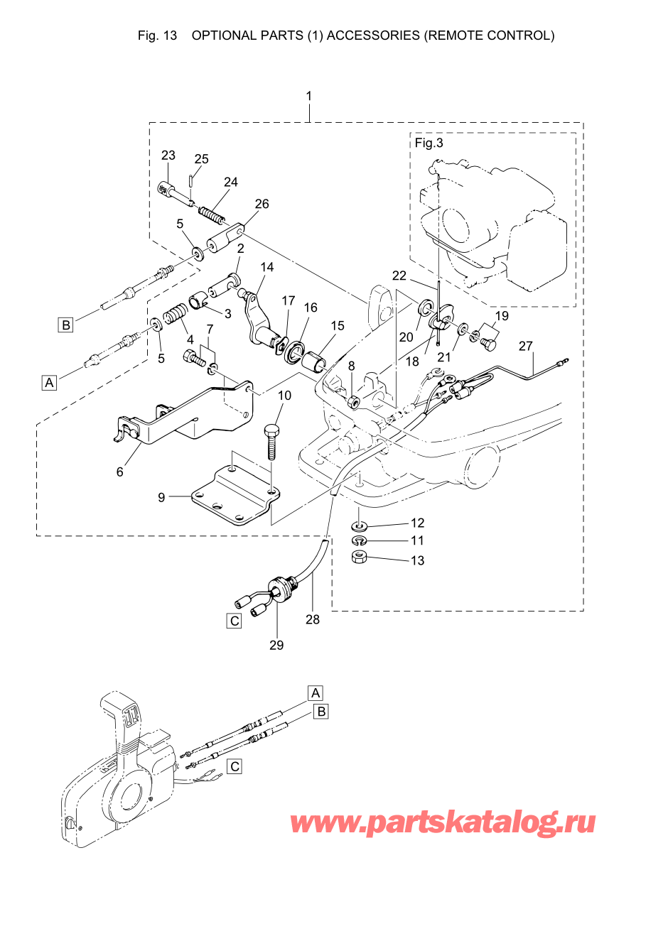 Tohatsu M5B (002-21005-B) / Fig.13 Дополнительные опции (1) Аксессуары (Дистанционное управление) 