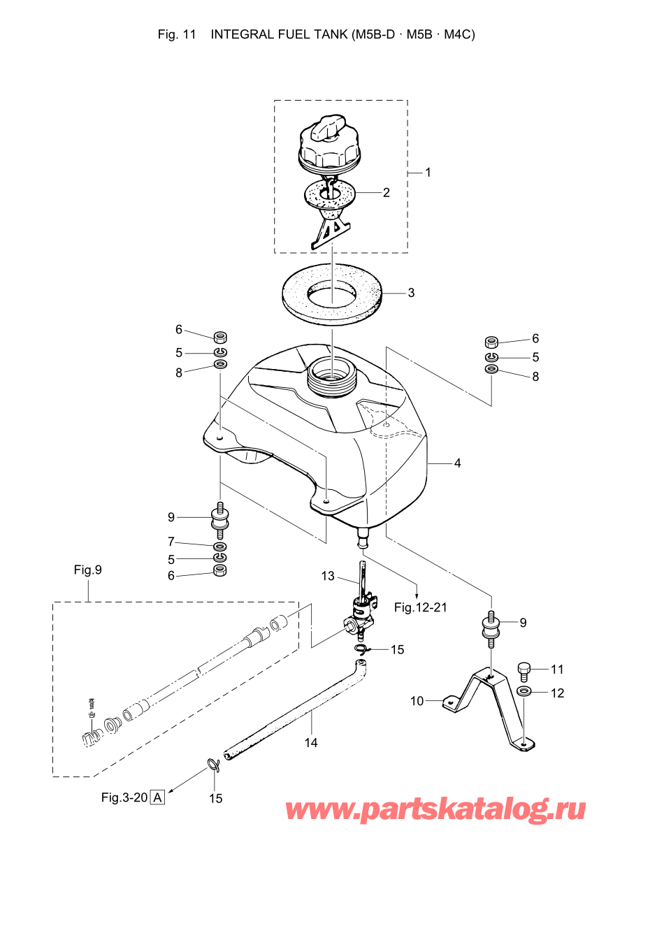 Tohatsu M5B (002-21005-0AE) / Fig.11 Встроенный топливный бак / M5b-d / M5b / M4c 