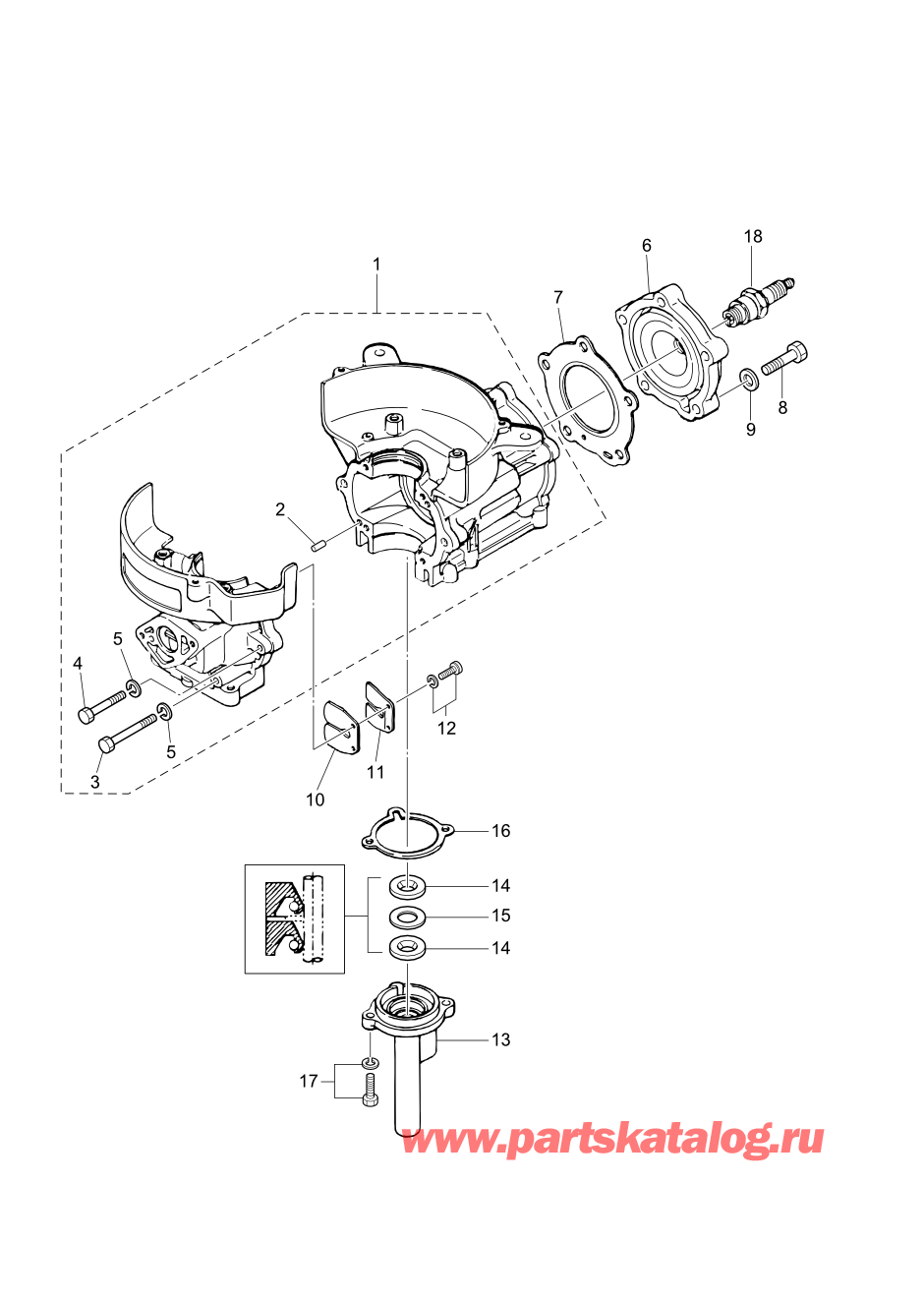 Tohatsu M5B (002-21005-0AF) / Fig.01 Цилиндр / Кривошип Case 