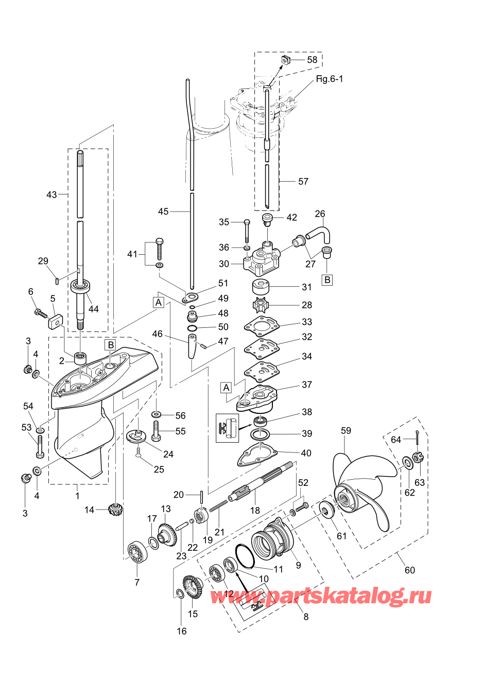 Tohatsu M5B (002-21005-0AF) / Fig.07 Картер коробки передач 