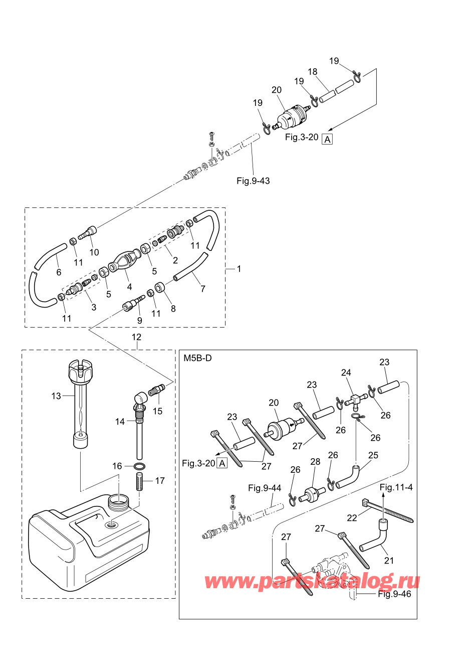 Tohatsu M5B (002-21005-0AF) / Fig.12 Separate Топливный бак / Dual Fuel M5b-d / M5b-s 