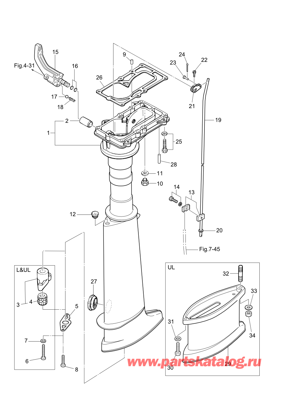 Tohatsu M5B (002-21005-0AG) / Fig.06 Корпус вала передачи / Переключатель 