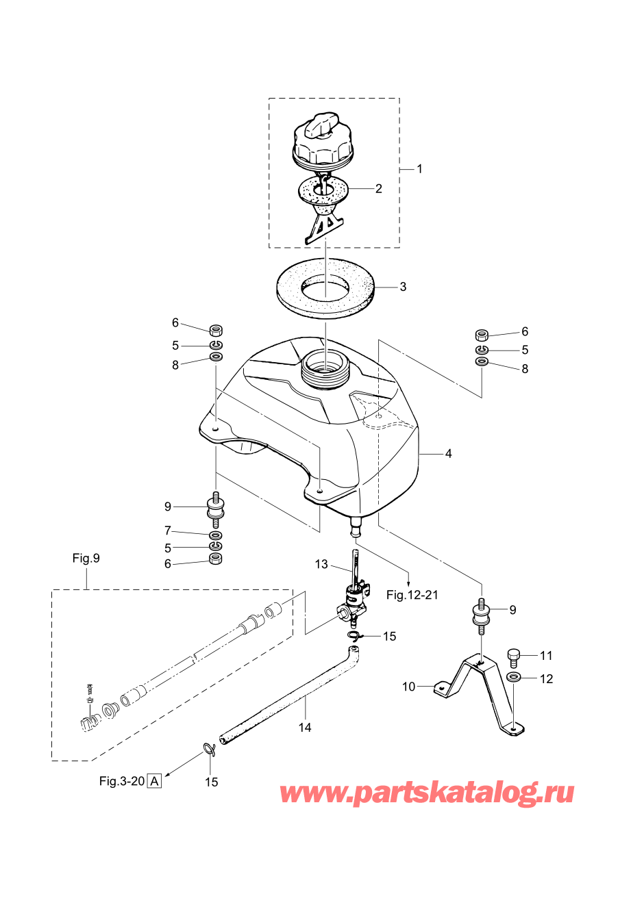 Tohatsu M5B (002-21005-0AG) / Fig.11 Встроенный топливный бак / M5b-d / M5b / M4c 