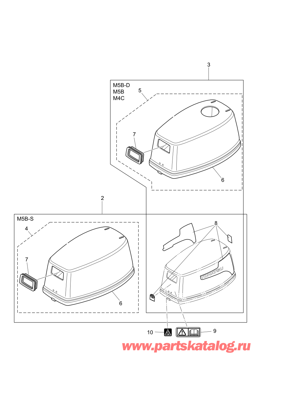 Tohatsu M5B (002-21005-0AH) / Fig.10 Верх капота 