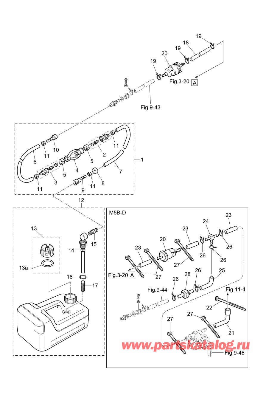 Tohatsu M5B (002-21005-0AH) / Fig.12 Separate Топливный бак / Dual Fuel M5b-d / M5b-s 