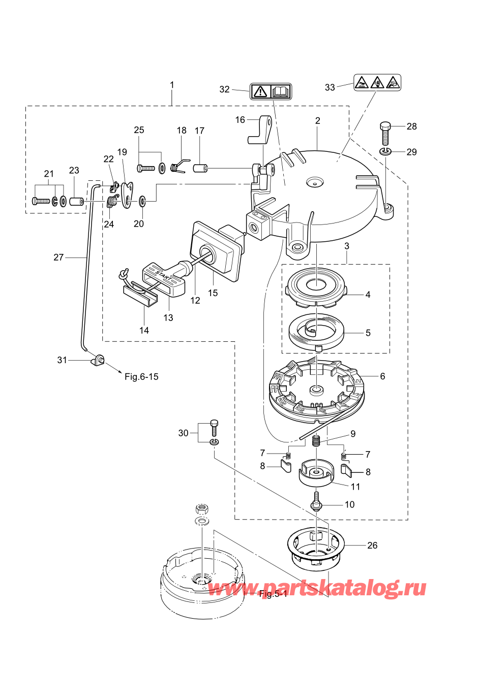 Tohatsu M5B (002-21005-0AK) / Fig.04 Барабанный стартер / Блокировка стартера 