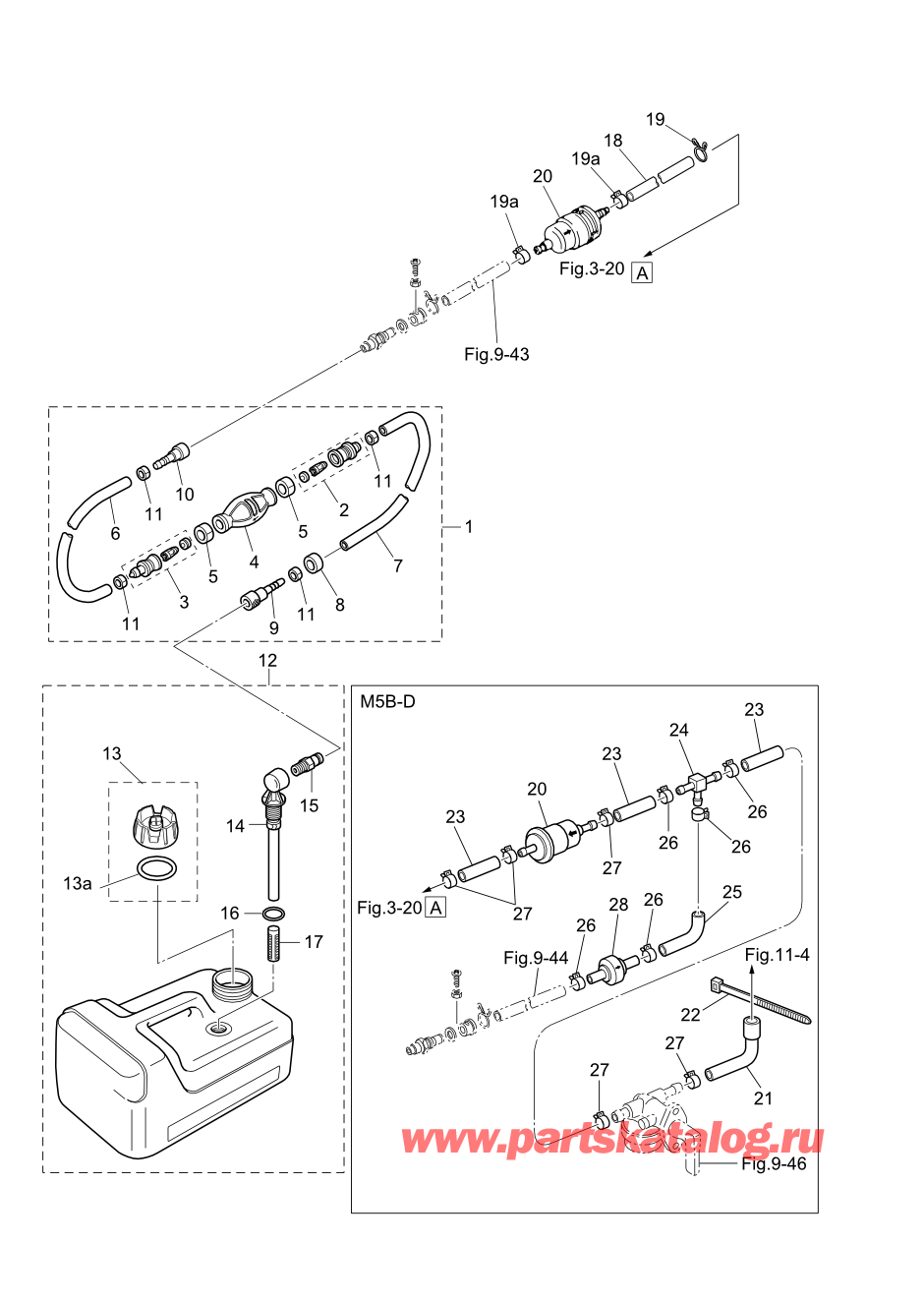 Tohatsu M5B (002-21005-0AK) / Fig.12 Separate Топливный бак / Dual Fuel M5b-d / M5b-s 