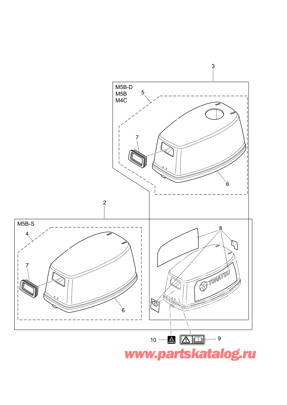 Tohatsu M5B (002-21005-0BX) / Fig.10 Верх капота 