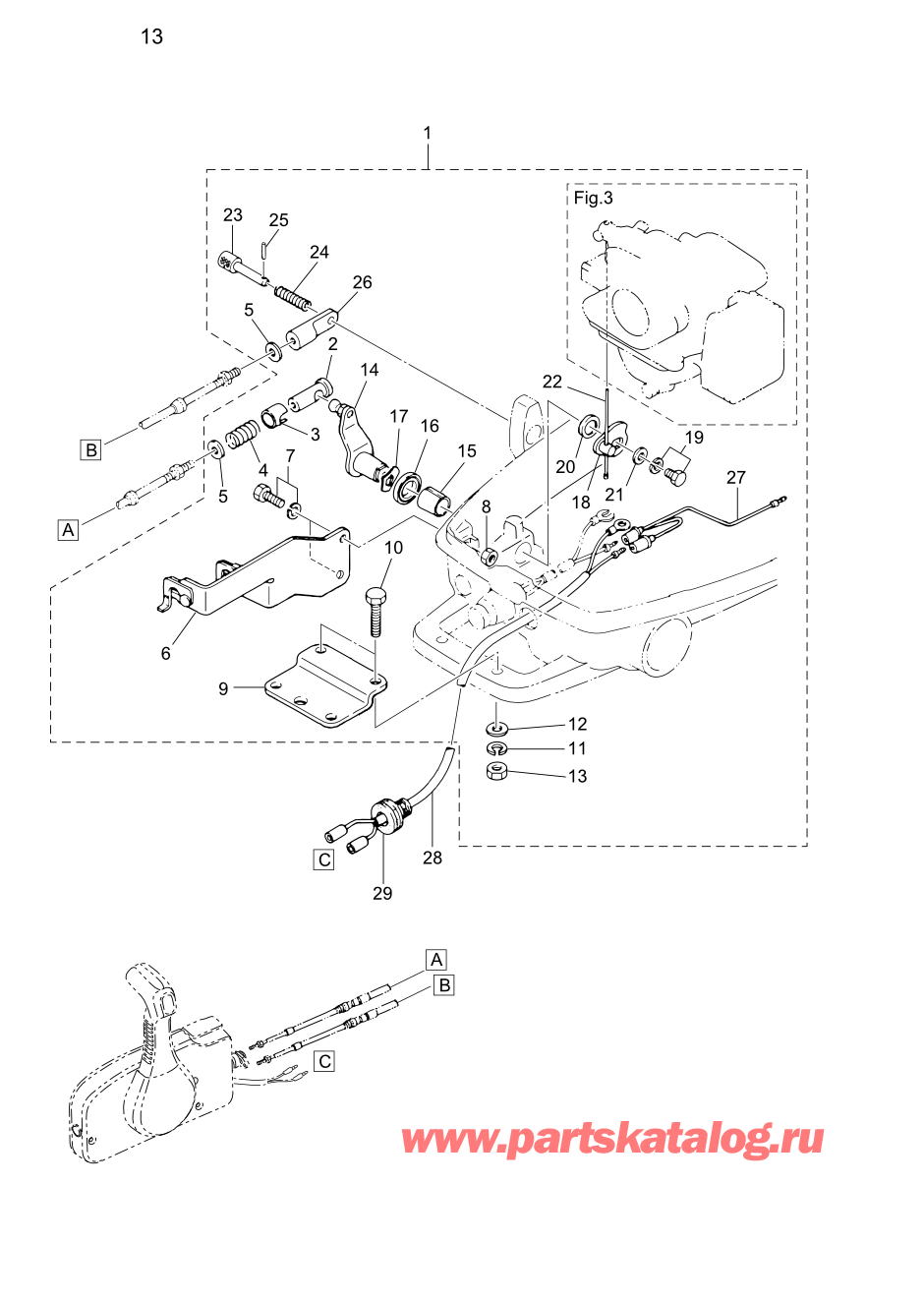 Tohatsu M5B (002-21005-0BA) / Fig.13 Дополнительные опции (1) Аксессуары (Дистанционное управление) 