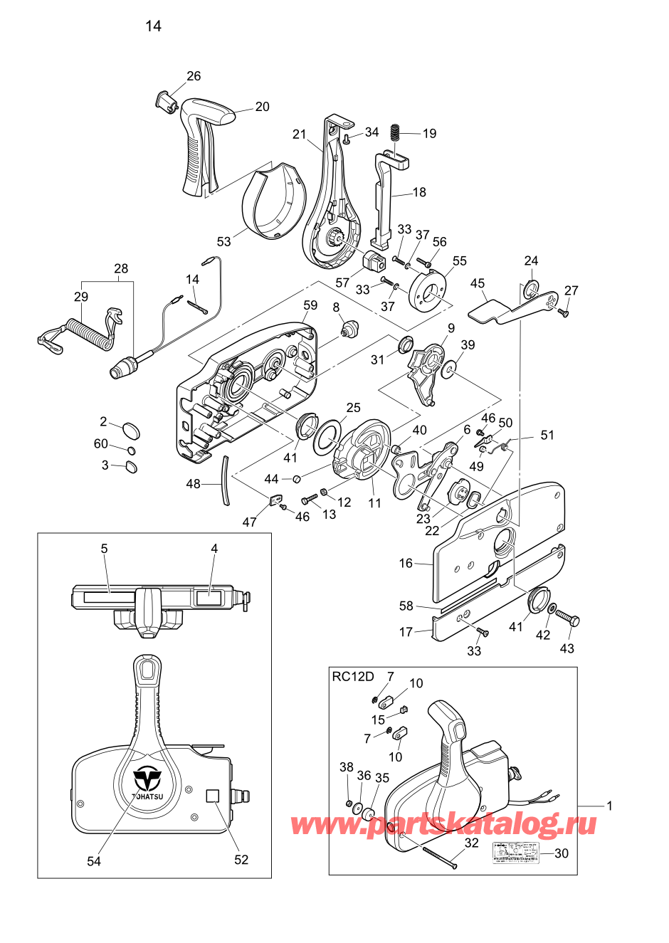 Tohatsu M5B (002-21005-0BA) / Fig.14 Дополнительные опции (2) Дистанционное управление в сборе 