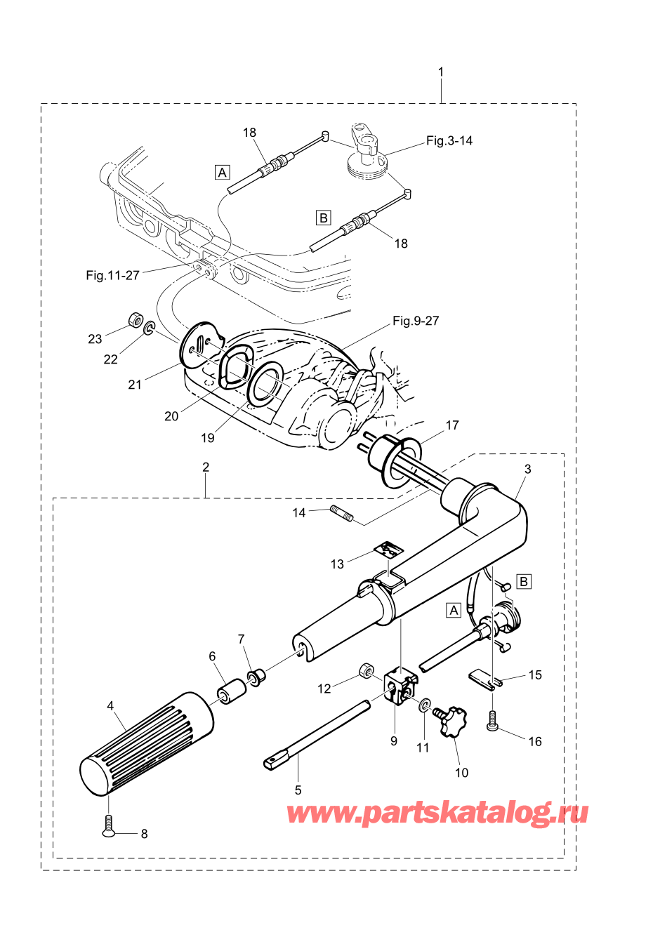 Tohatsu M6B (002-21030-0AF) / Fig.10 Румпель (mf / ef Model) 