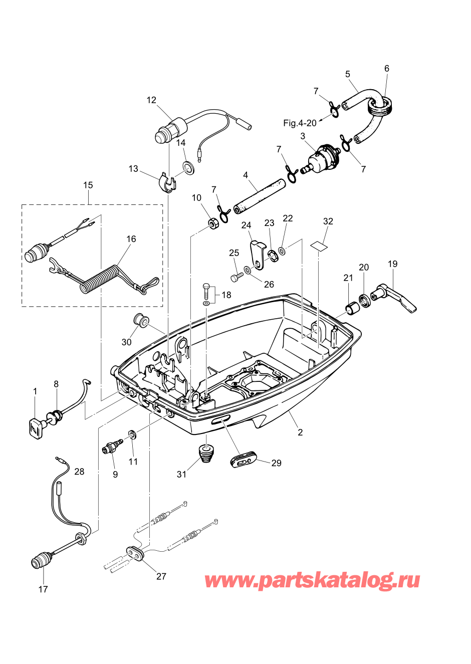 Tohatsu M6B (002-21030-0AF) / Fig.11 Низ капота 