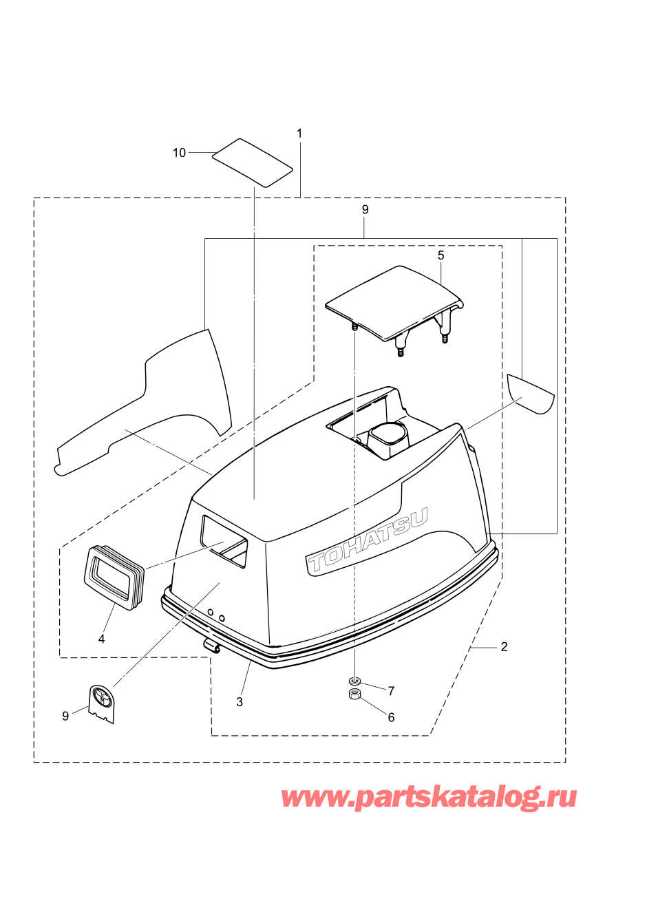 Tohatsu M6B (002-21030-0AG) / Fig.14 Верх капота 