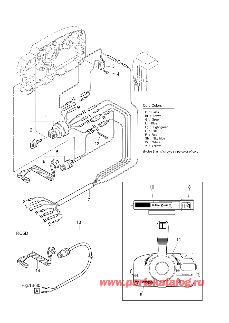 Tohatsu M6B (002-21030-0AG) / Fig.17 детали и запчасти Of Дистанционное управление (Электрические части) 