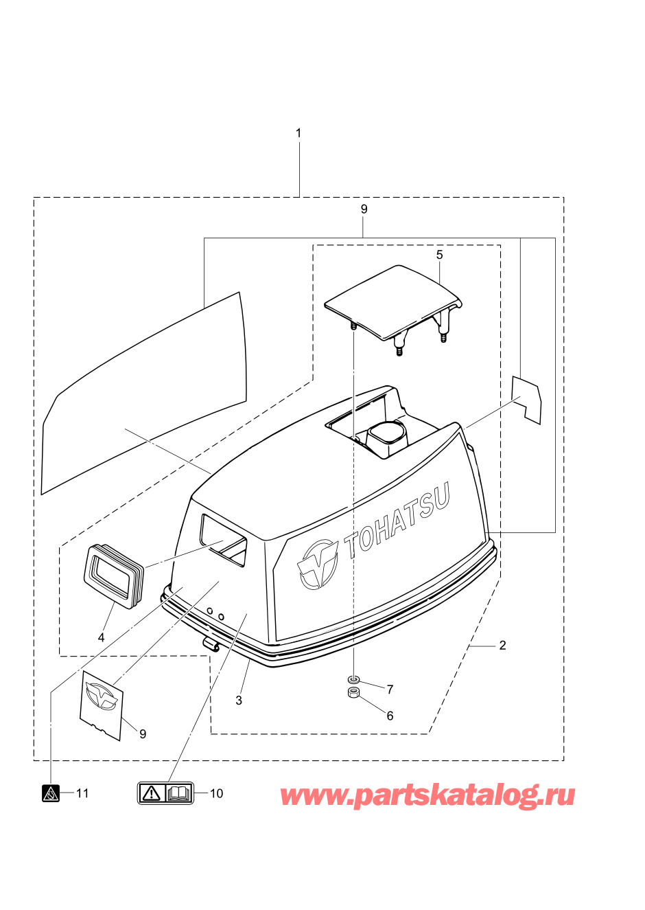 Tohatsu M6B (002-21030-0AH) / Fig.14 Верх капота 