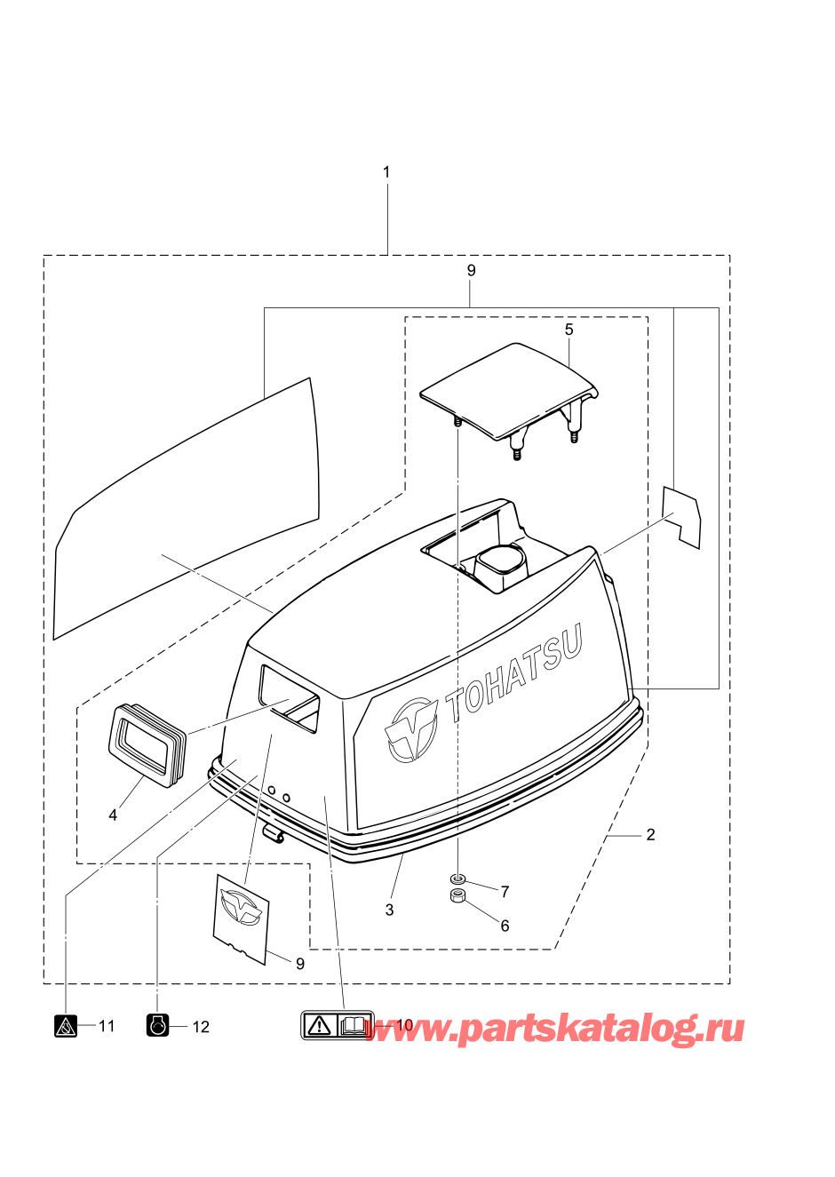 Tohatsu M6B (002-21030-0BB) / Fig.14 Верх капота 