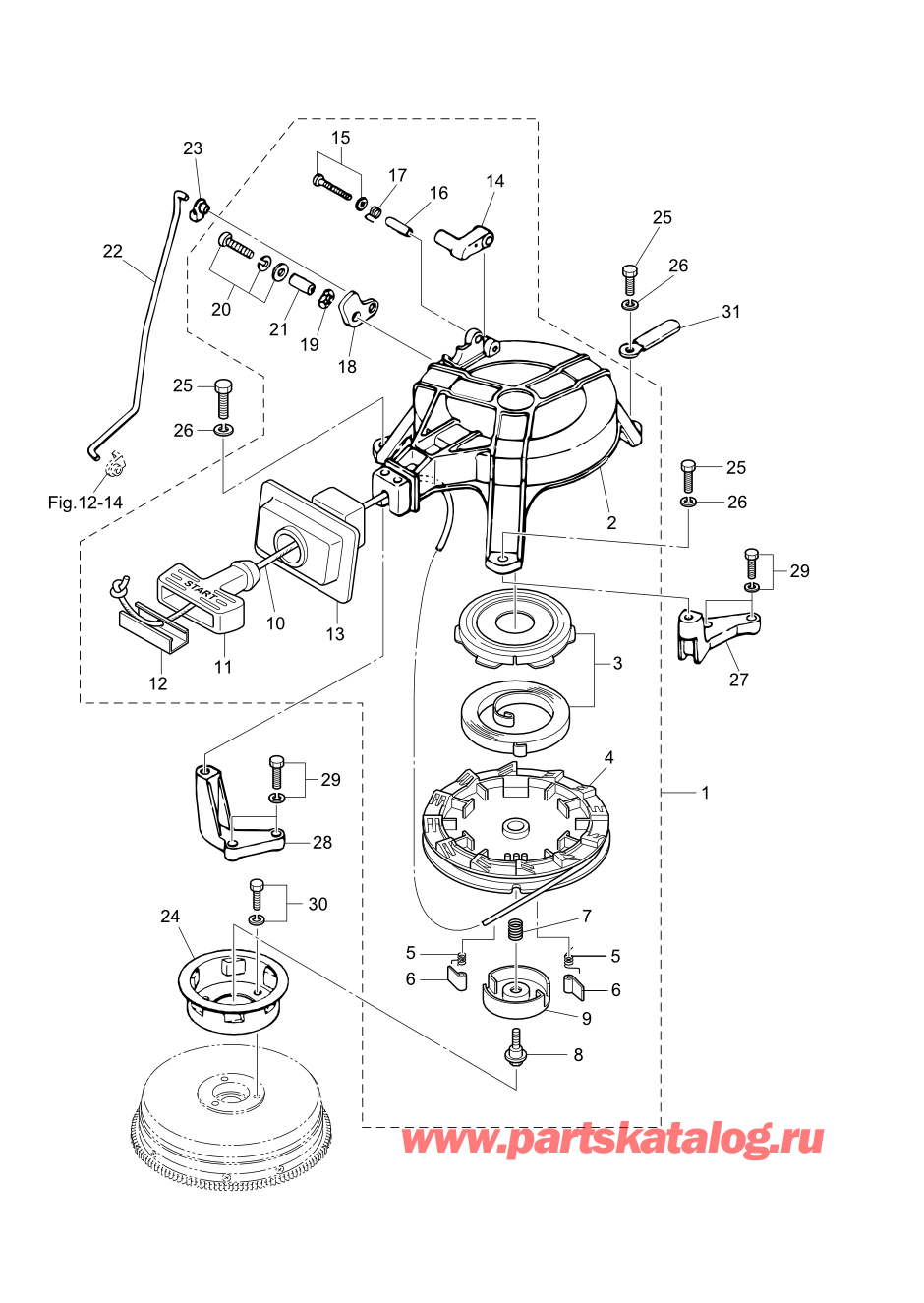 Tohatsu M8B (002-21030-0AG) / Fig.05 Барабанный стартер / Блокировка стартера 