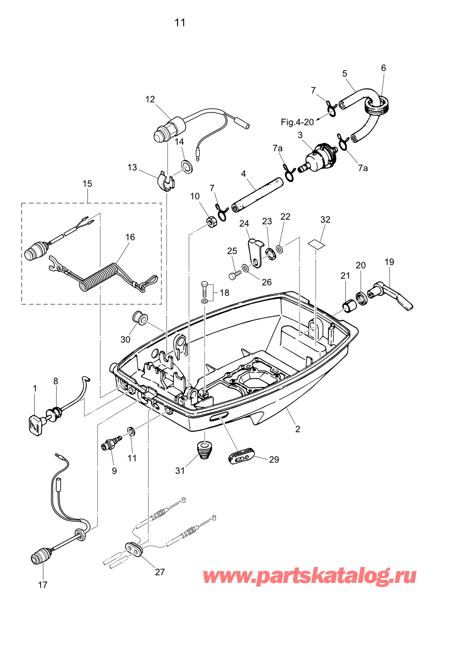 Tohatsu M8B (002-21030-0BA) / Fig.11 Низ капота 