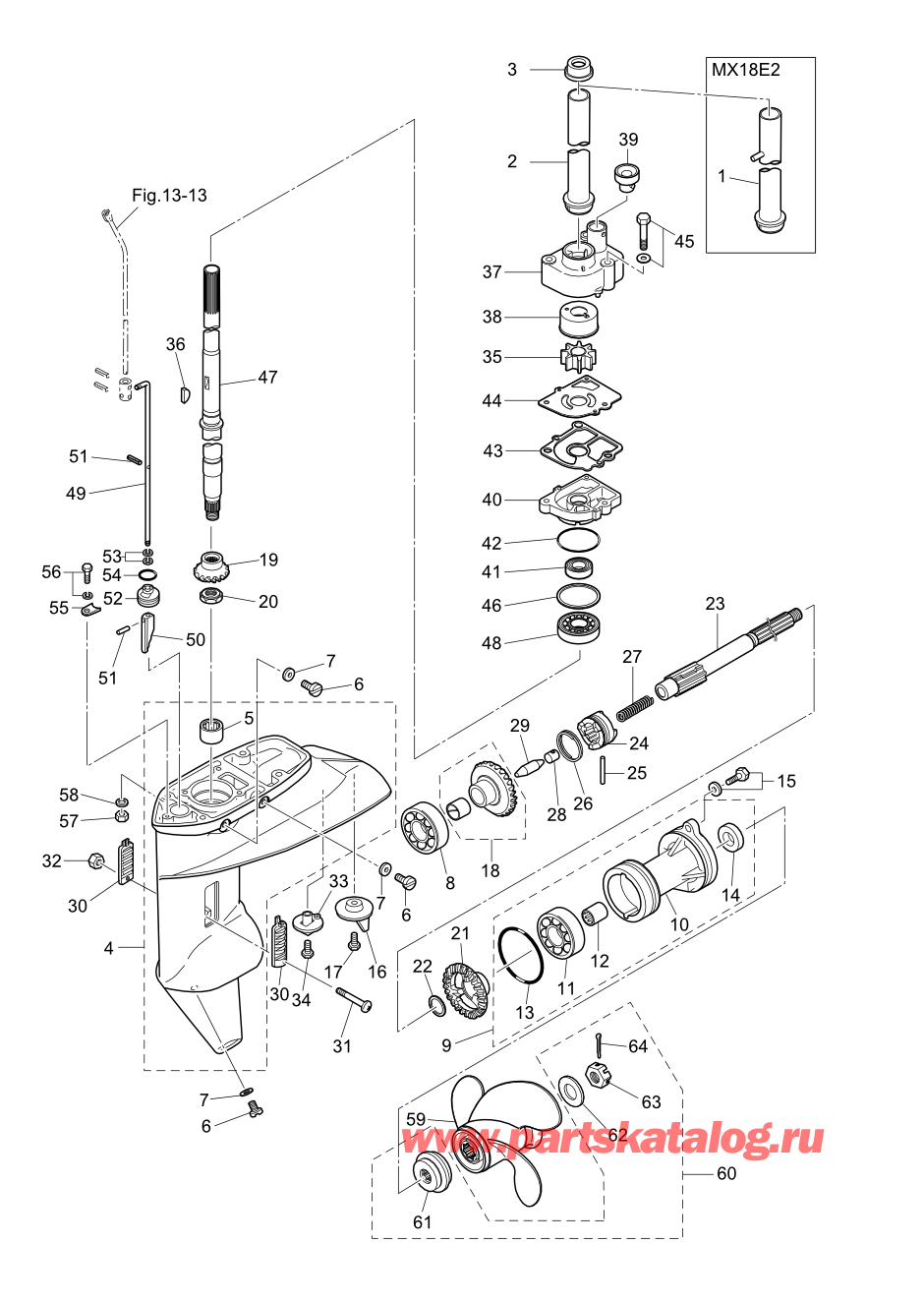 Tohatsu M9.9D2 (002-21043-9) / Fig.09 Картер коробки передач 