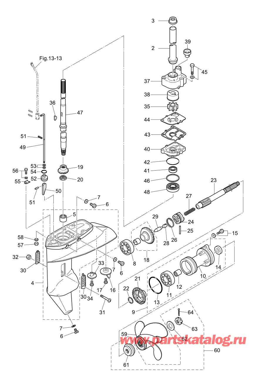 Tohatsu M9.9D2 (002-21043-A) / Fig.09 Картер коробки передач 