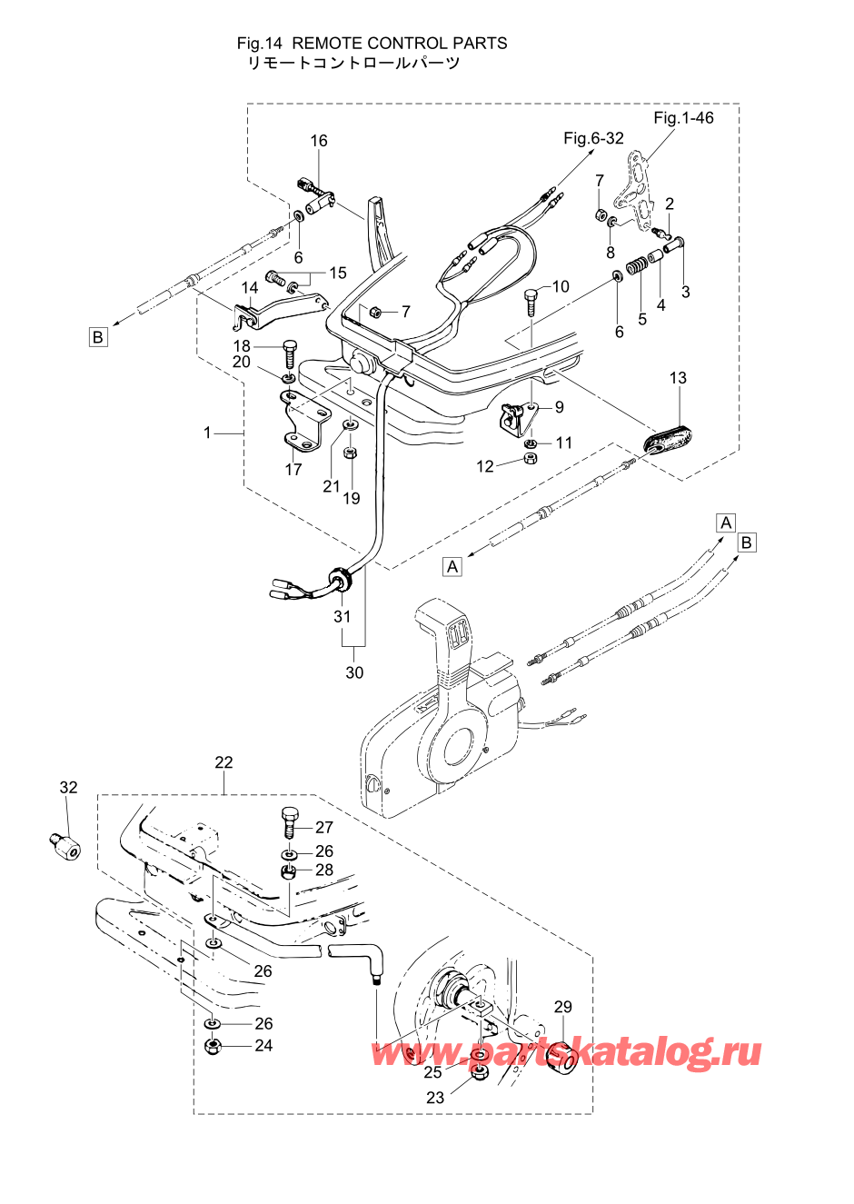 Tohatsu M9.9D2 (002-21043-0AE) / Fig.14 Запчасти для дистанционного управления 