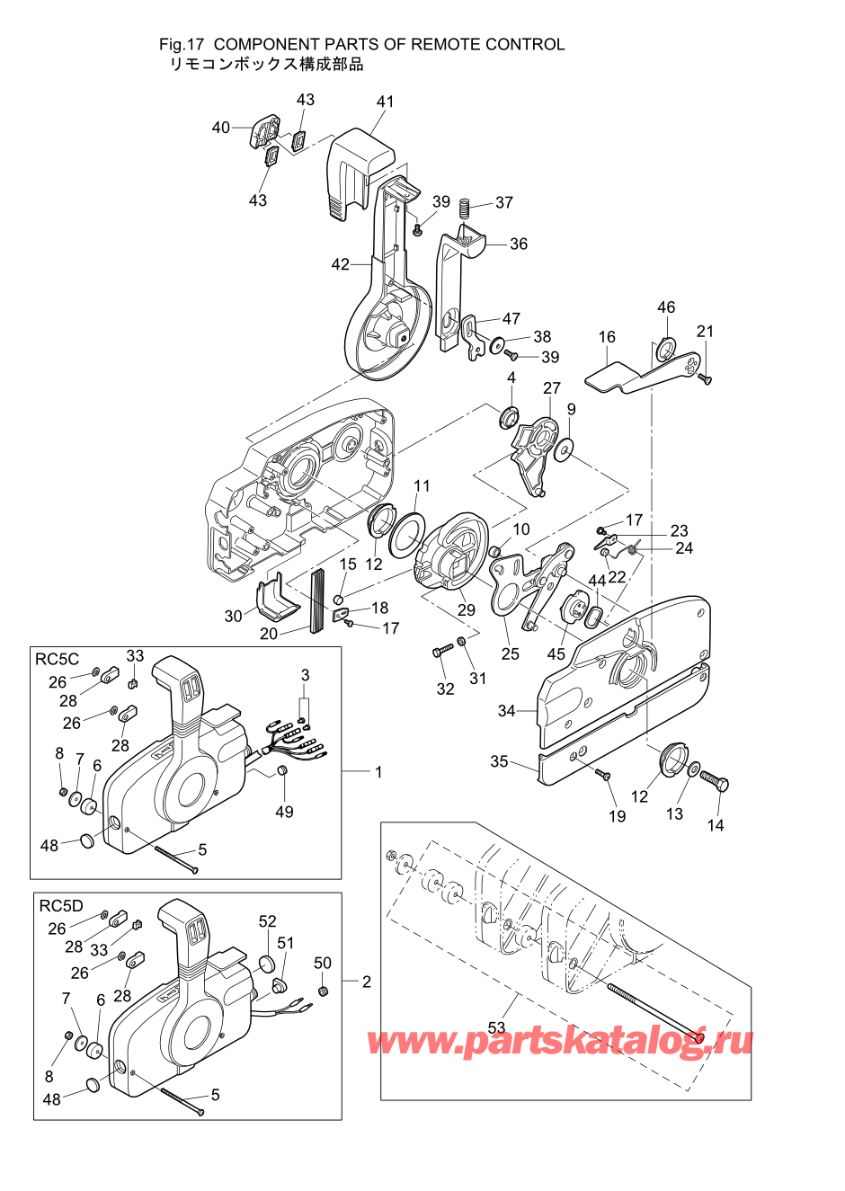 Tohatsu M9.9D2 (002-21043-0AE) / Fig.17 детали и запчасти Of Дистанционное управление 