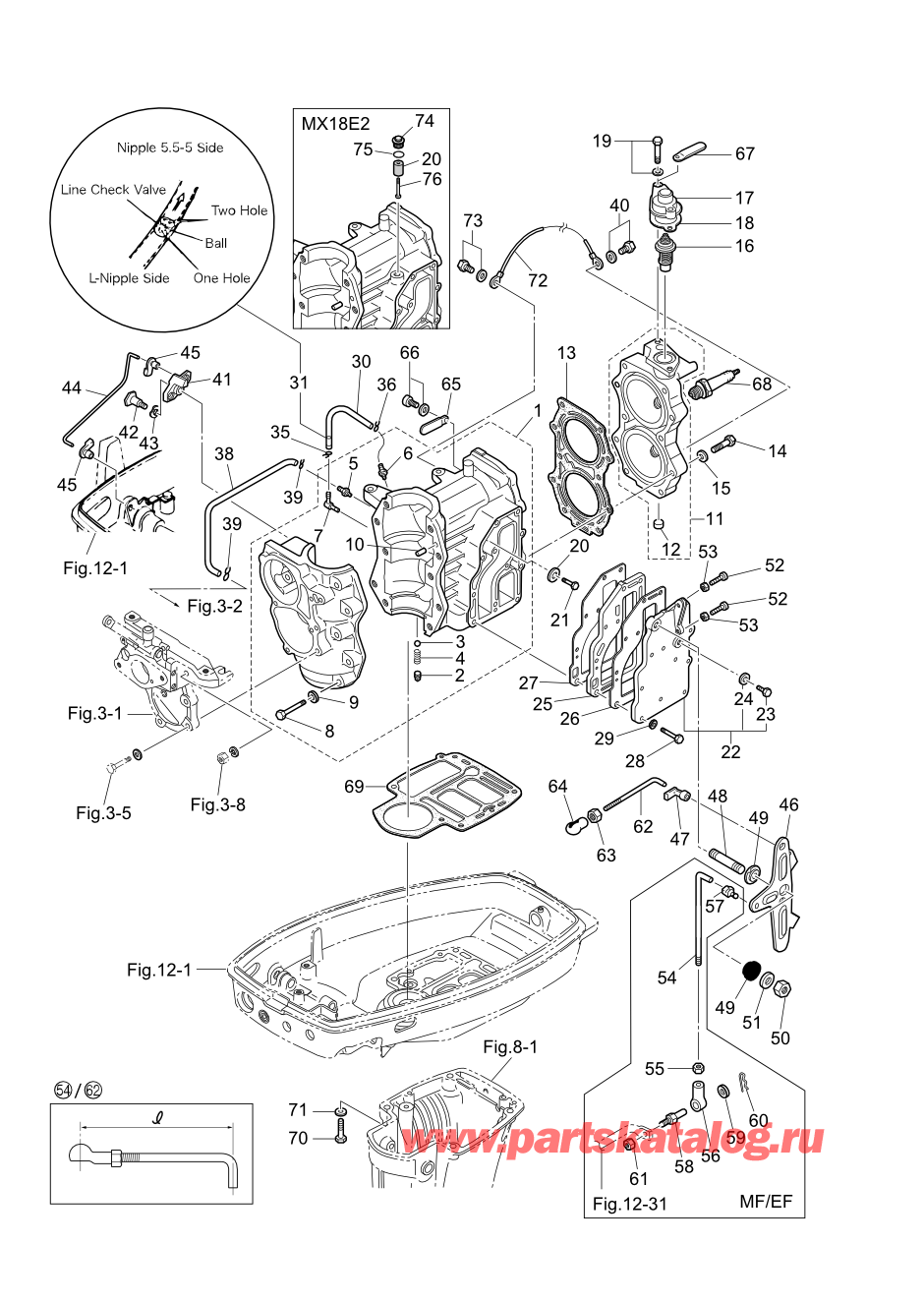 Tohatsu M9.9D2 (:002-21043-0AF) / Fig.01 Цилиндр / Кривошип Case 