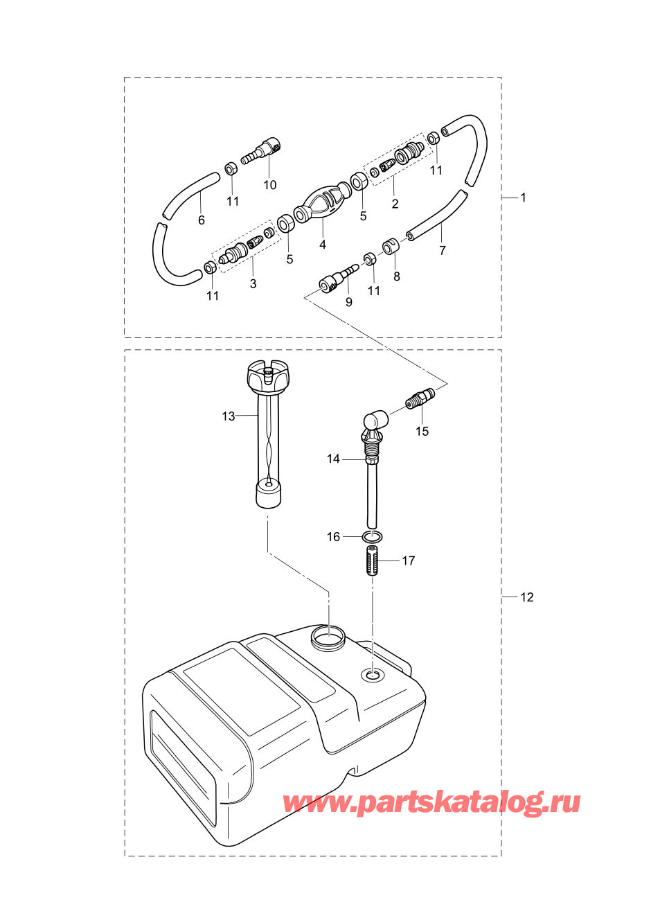 Tohatsu M9.9D2 (:002-21043-0AF) / Fig.16 Топливный бак 