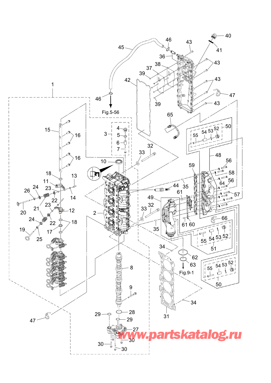 Tohatsu MFS100A (002-21059-0BX) / Fig.03 Головка блока цилиндра / Масляный насос 