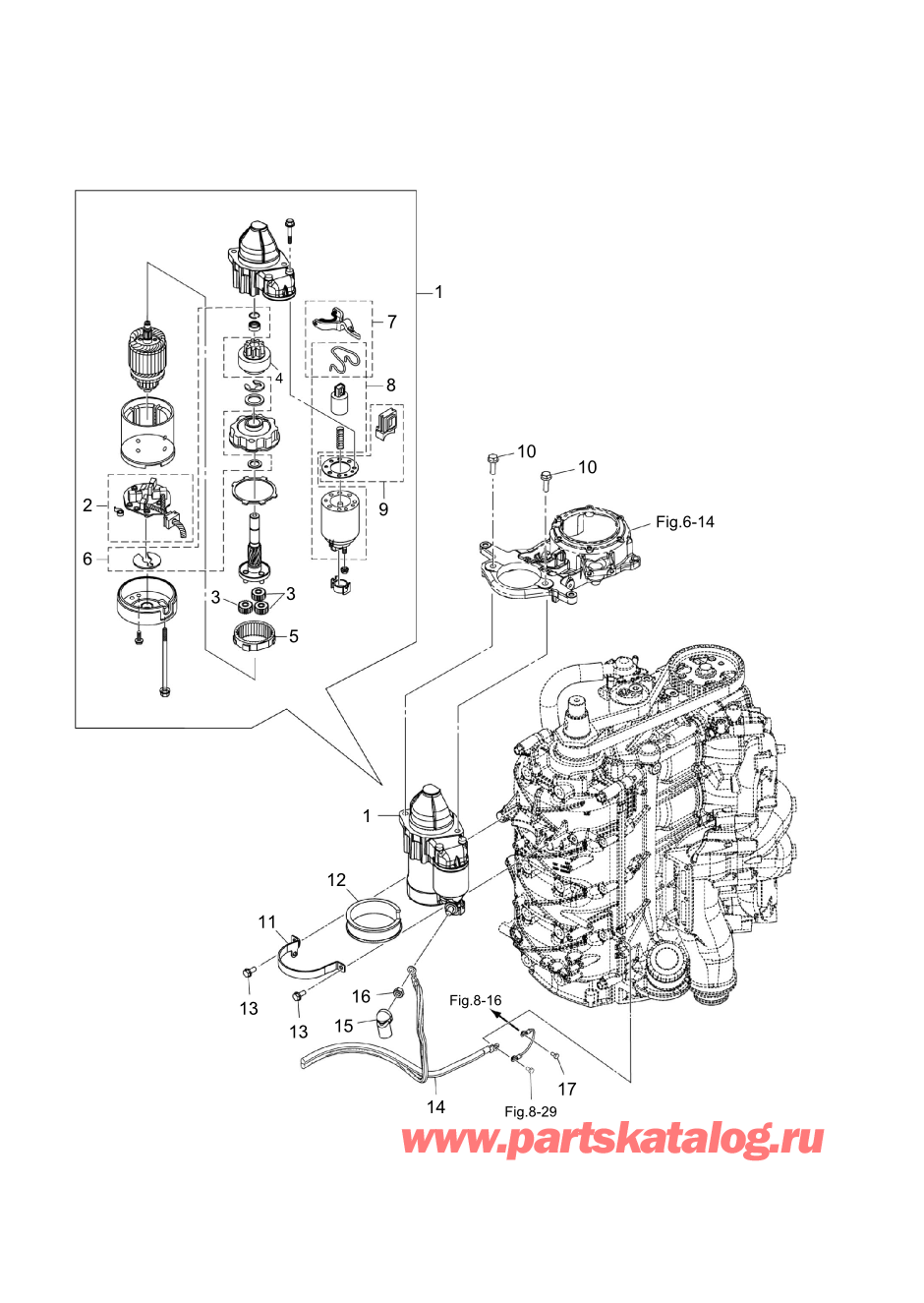 Tohatsu MFS100A (002-21059-0BX) / Fig.07 Электрические части (двигатель стартера) 