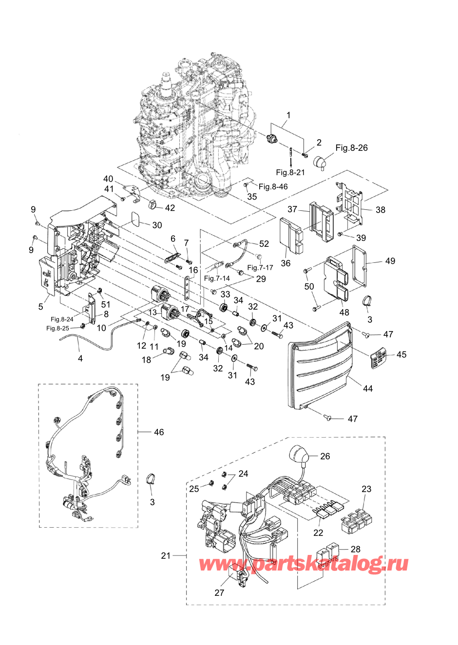 Tohatsu MFS100A (002-21059-0BX) / Fig.08 Электрические части 