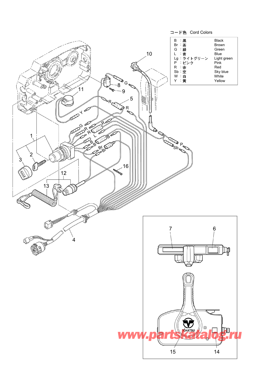 Tohatsu MFS100A (002-21059-0BX) / Fig.19 детали и запчасти Of Дистанционное управление (Электрические части) 