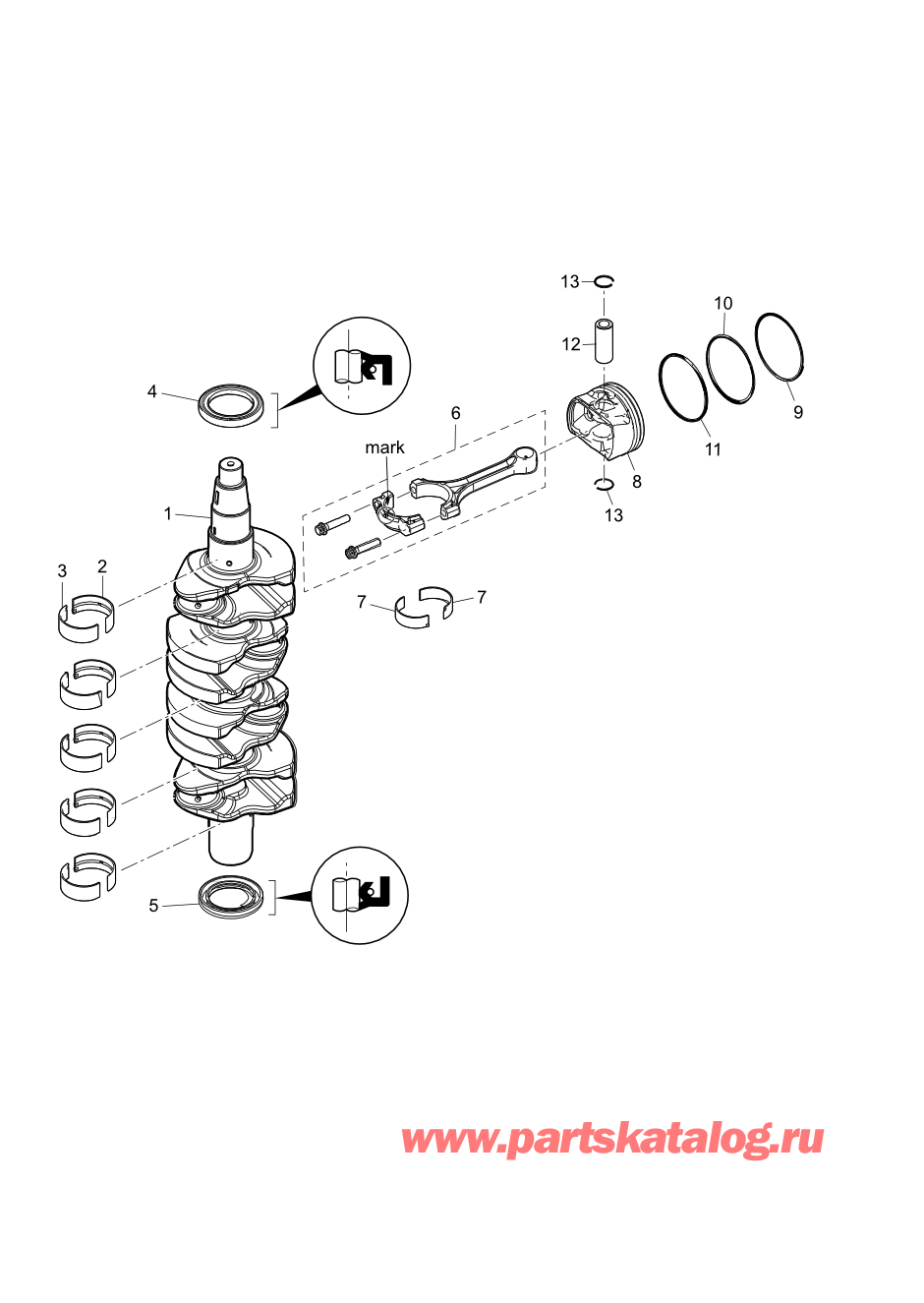 Tohatsu MFS100A (002-21059-1BA) / Fig.02 Поршень / Коленвал 