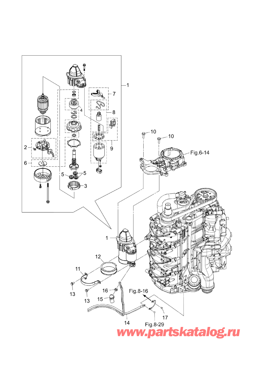 Tohatsu MFS100A (002-21059-1BA) / Fig.07 Электрические части (двигатель стартера) 