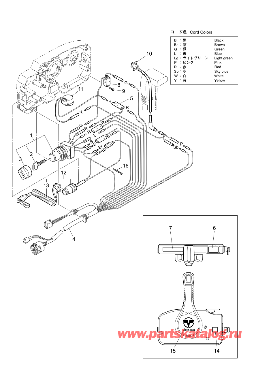 Tohatsu MFS100A (002-21059-1BA) / Fig.19 детали и запчасти Of Дистанционное управление (Электрические части) 