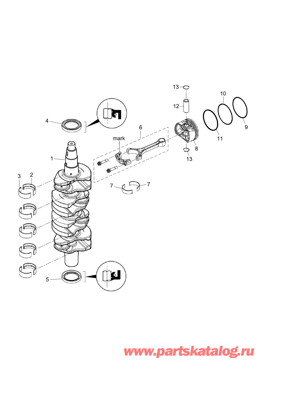 Tohatsu MFS115A (002-21059-0BX) / Fig.02 Поршень / Коленвал 