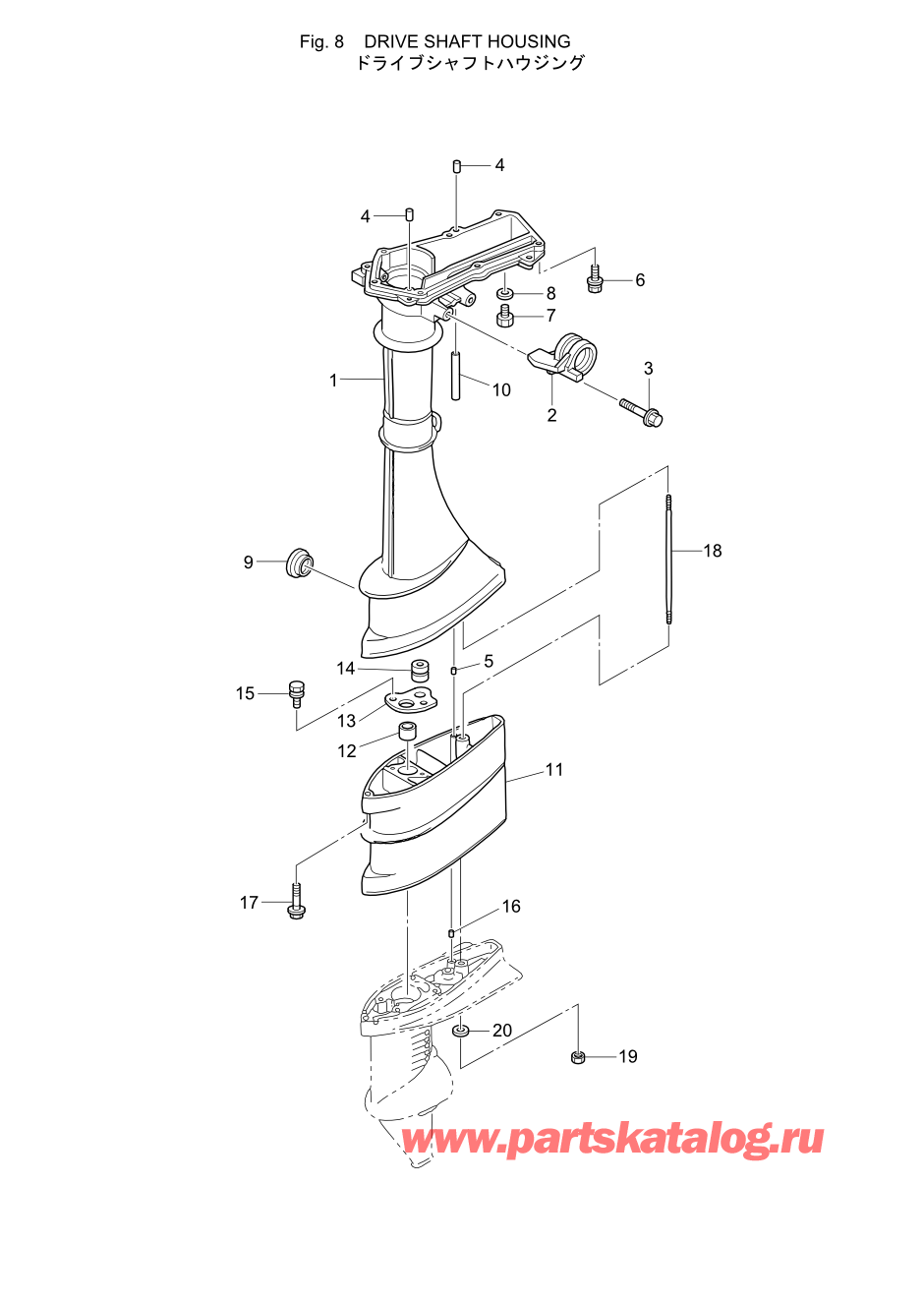 Tohatsu MFS2.5B (002-21052-6) / Fig.08 Корпус вала передачи 