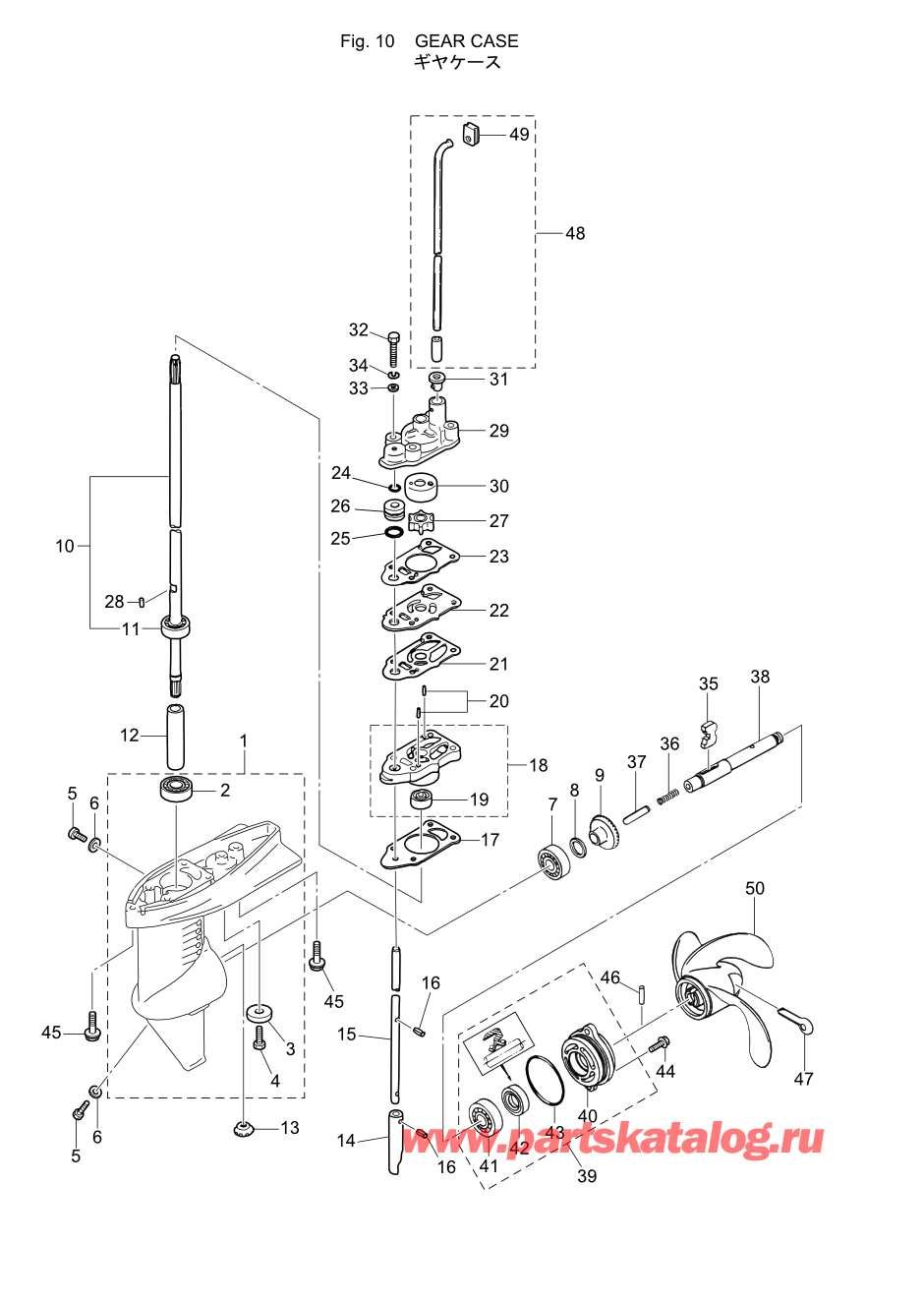 Tohatsu MFS2.5B (002-21052-6) / Fig.10 Картер коробки передач 