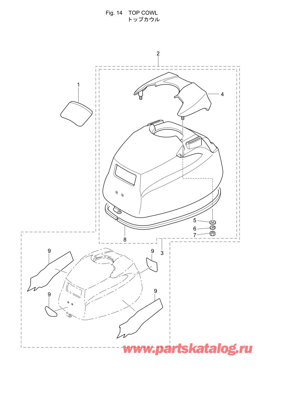 Tohatsu MFS2.5B (002-21052-6) / Fig.14 Верх капота 