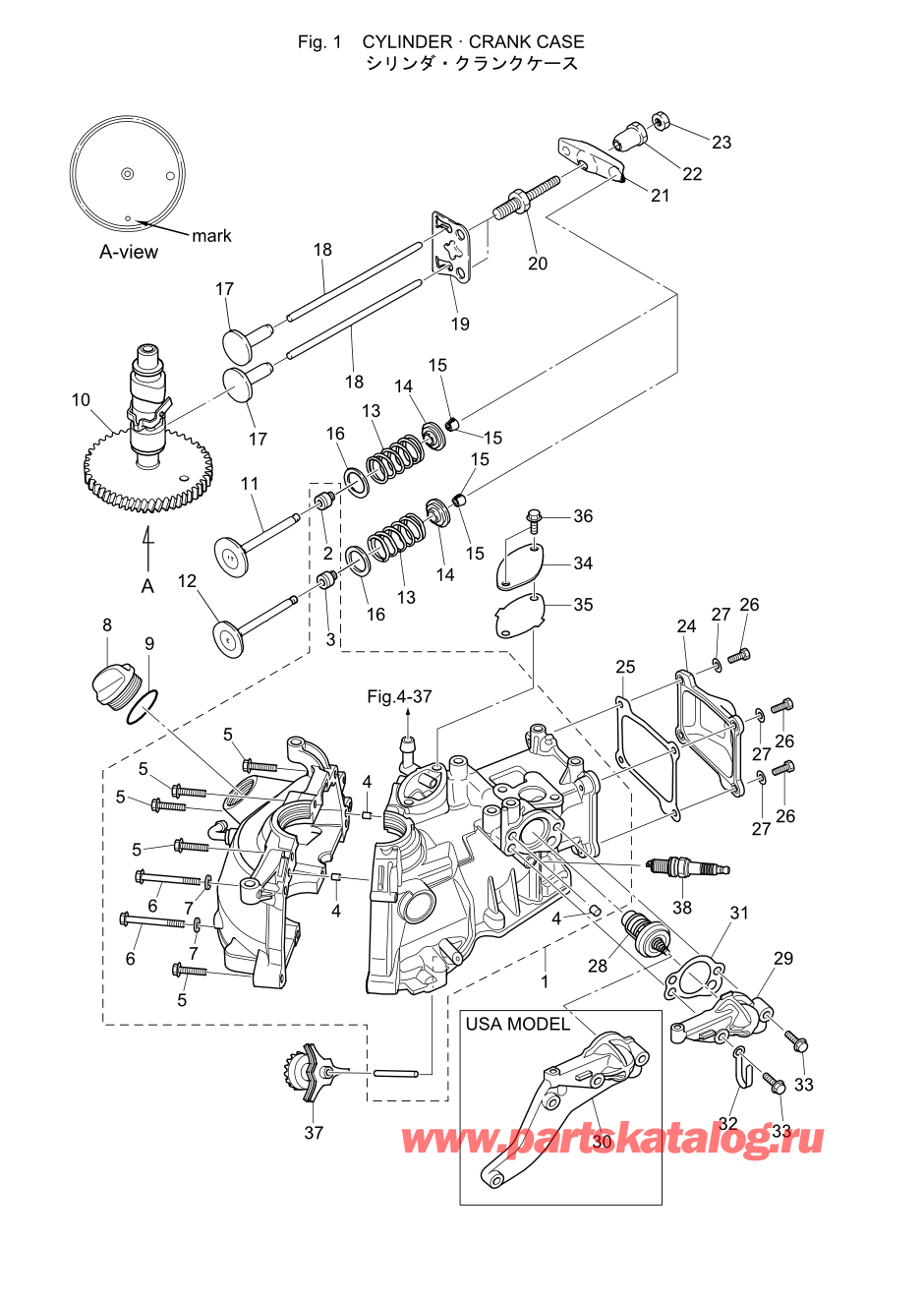 Tohatsu MFS2.5B (002-21052-0AE) / Fig.01 Цилиндр / Кривошип Case 