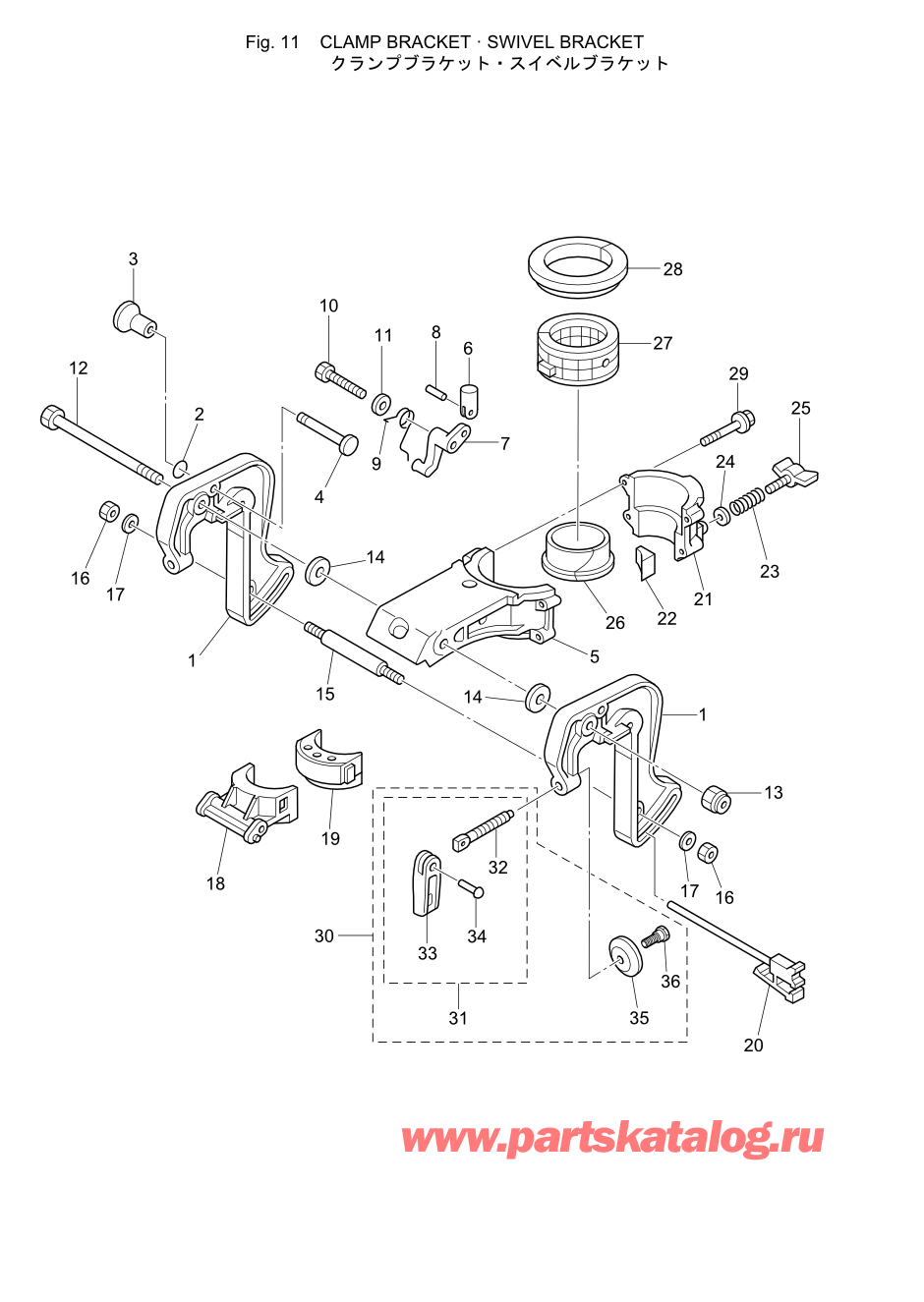 Tohatsu MFS2.5B (002-21052-0AE) / Fig.11 Кронштейн транца / Поворотный кронштейн 