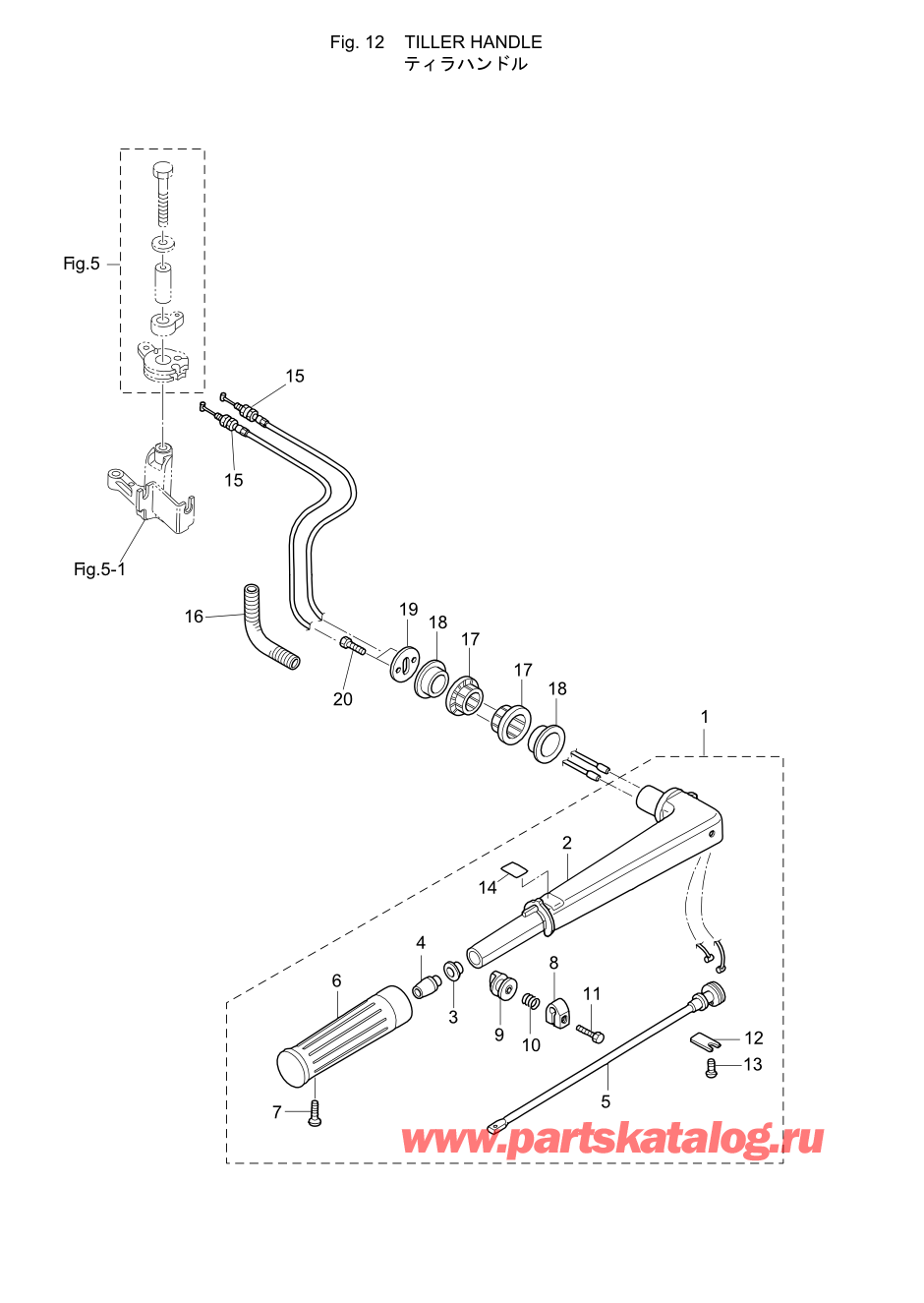 Tohatsu MFS2.5B (002-21052-0AE) / Fig.12 Румпель 