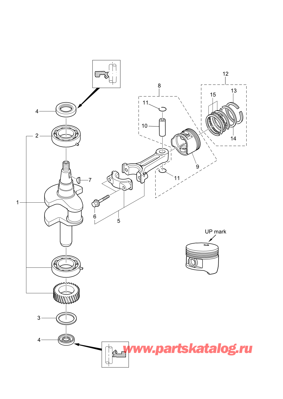 Tohatsu MFS2.5B (002-21052-0AF) / Fig.02 Поршень / Коленвал 